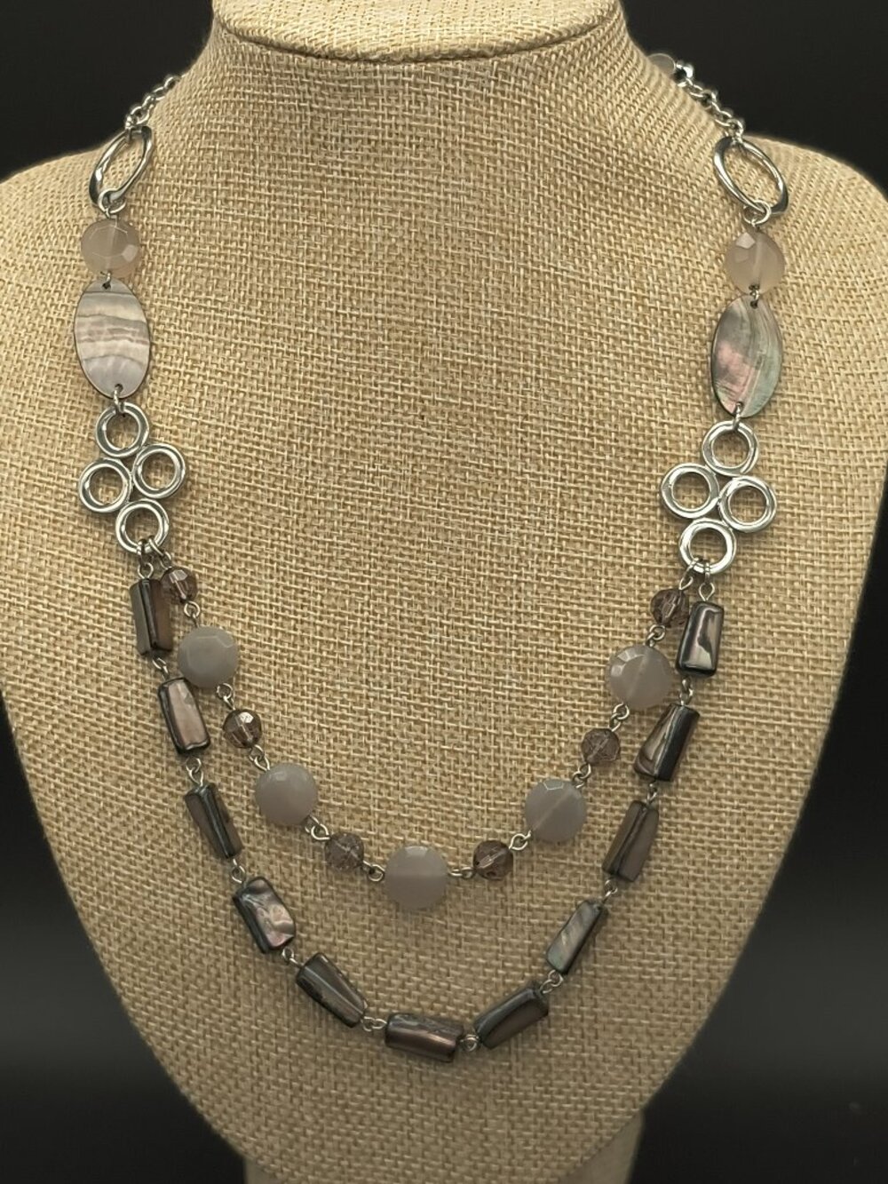 Vintage Lia Sophia "Poetic" Silver Tone Double Strand Mixed Media Necklace
